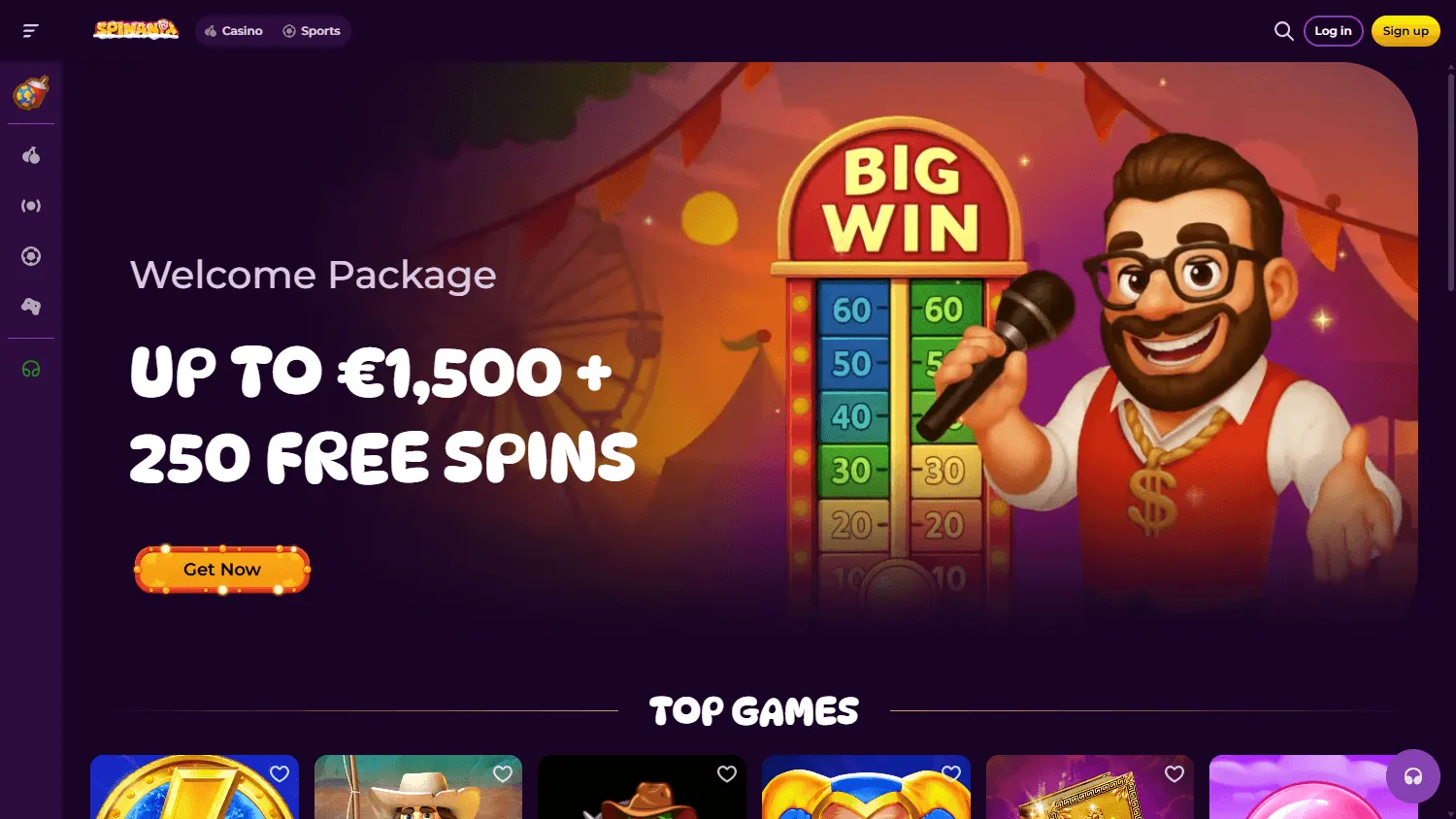 Spinania Casino home experience on desktop