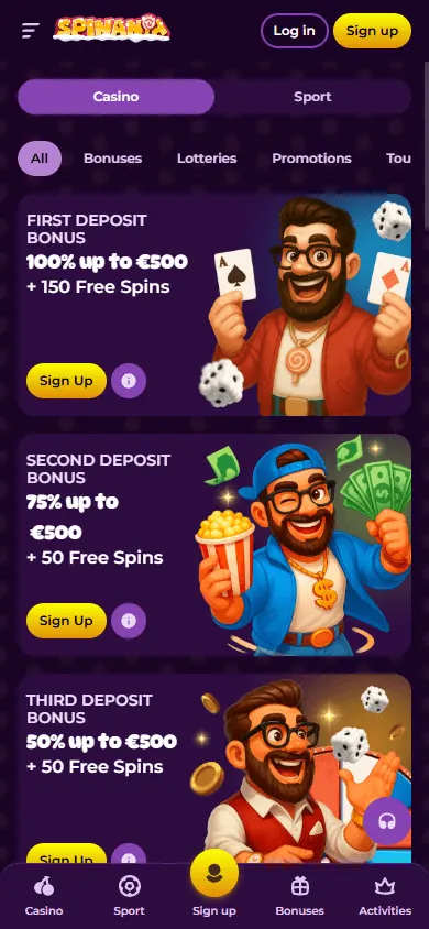 Spinania Casino promotions experience on a mobile device